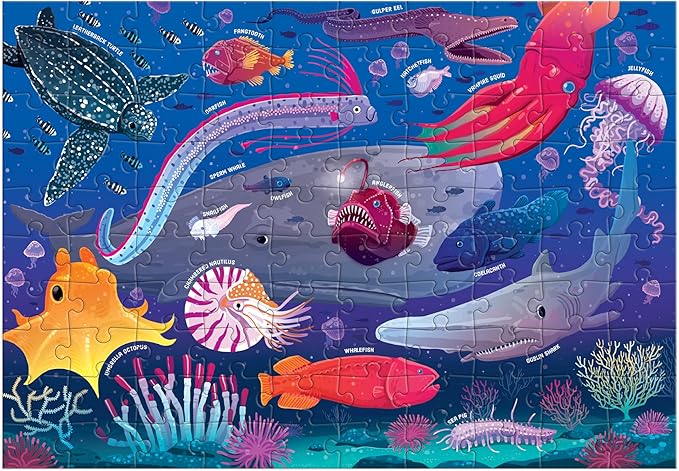 Mudpuppy Deep Sea – 100 Piece Jigsaw Puzzle with Colorful and Fun Illustrations of Ocean Creatures for Children Ages 5 and Up