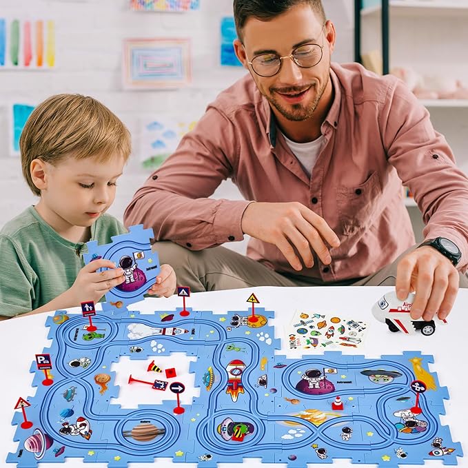 25PCS Puzzle Racer Kids Car Track Set, Space Themed Series, Educational Car Puzzle Toys