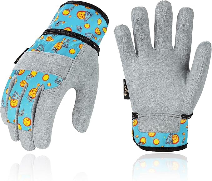 Vgo... 1-Pair Age 5-6 Kids Gardening Gloves,Children Yard Work Gloves,Soft Safety Outdoor Playing Gloves(Size M, Blue Plane, KID-MF3561)