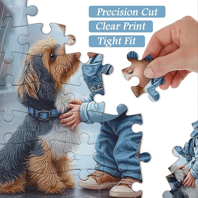 Cute Dog Puzzles for Adults 1000 Pieces, PICKFORU Friendly Kiss Love Hearts Jigsaw Puzzle, Impossible Difficult Rainy Puppy Theme as Home Decor
