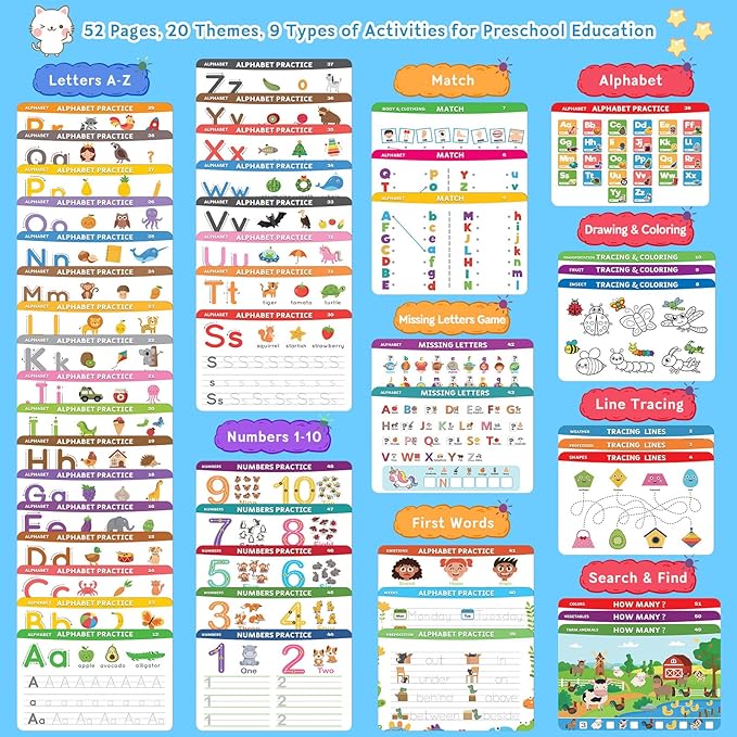 Preschool Learning Activities Educational Workbook: Preschool Handwriting Tracing Books | Autism Learning Materials | Alphabet Learning Toys | Pre k Workbooks | Montessori Busy Book for Kids Ages 3-5