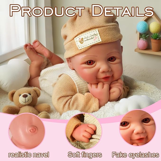 Full Silicone Baby Dolls,16.65 in Silicone Realistic Newborn Baby Doll, Non Vinyl 1:1 Lifelike Reborn Sleeping Dolls (Bella-Nude)