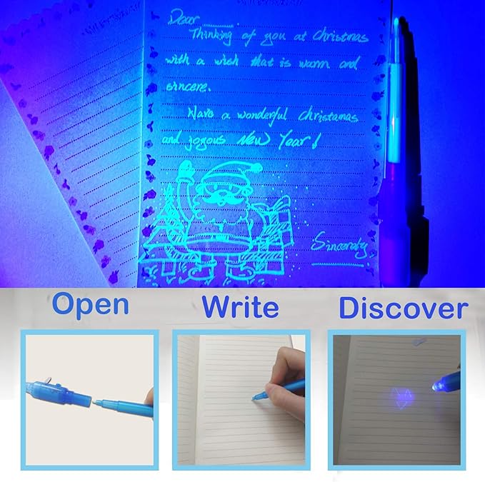 SCStyle 80Pcs Invisible Ink Pen with UV Light Magic Marker for Secret Messages, Writing Information for Birthdays, Easter, Halloween, Christmas Gifts for Students