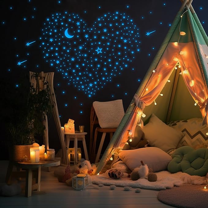447 PCS Glow in The Dark Star Stickers Luminous Decor,3D for Ceiling,Dots for Starry Sky Glowing Stars for Kids Room for Ceiling Realistic Domed Star.Party and Birthday Gift.Blue Light