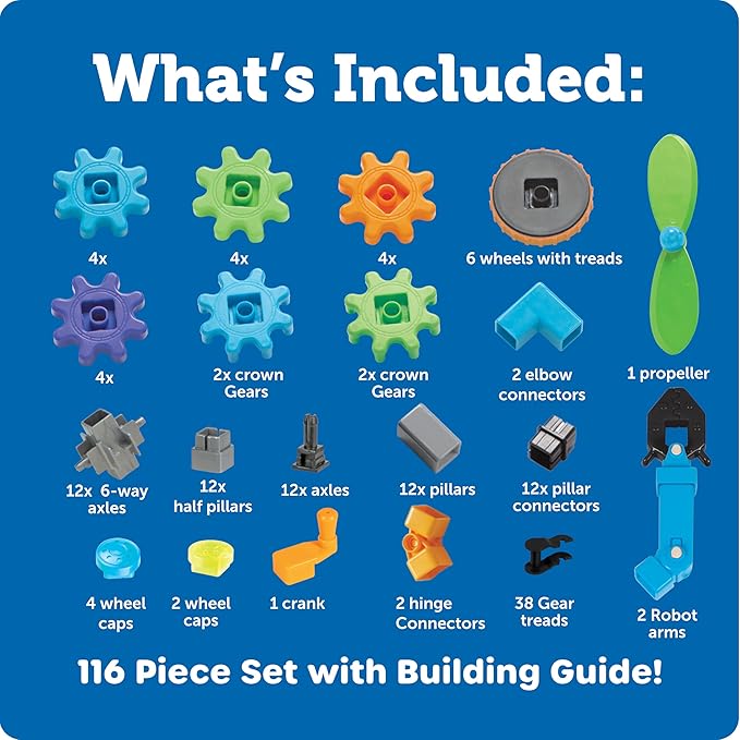 Learning Resources Gears! Gears! Gears! Robots in Motion Building Set - 116 Pieces, Ages 5+, Robot Toy, STEM Toys for Kids, Robots for Kids