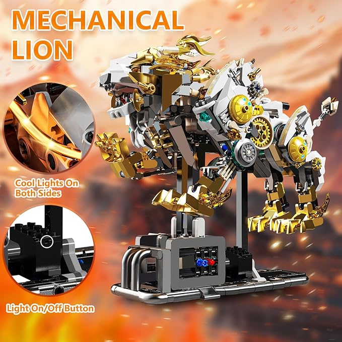 Mechanical Lion Building Sets, Movable Animal with Display Stand Adults Home or Office Decor STEM Building Blocks Toy Gifts for Teens Boys Ages 12 13 14 (1073PCS)