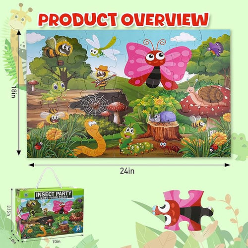 35 Piece Jumbo Floor Puzzle for Kids BugsJigsaw Puzzles, Large Puzzles for Toddler Ages 3-8, Educational Development Toys Giant Floor Puzzle