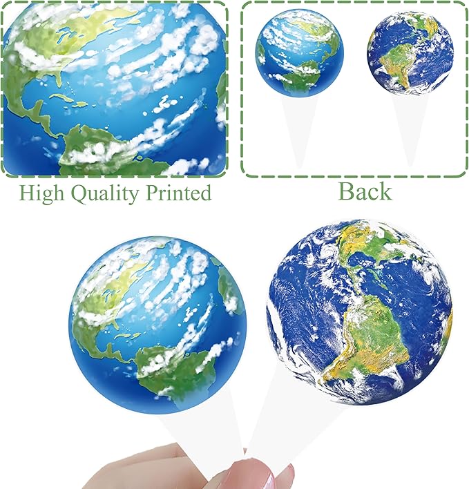 48pcs Earth Globe Cupcake Toppers Earth Day Party Decorations Globe World Map Theme Cake Cupcake Picks for Travel Around The World Birthday Party Earth Day Baby Shower Supplies