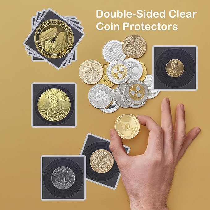 40 Pcs Clear Coin Collection Holders with Sponges 43mm Coin Capsules Morgan Silver Dollar Coin Snap Holder Protectors for Collectors (8 Adjustable Diameters: 19/21.5/24.5/27/31/33/38/40mm) (40)