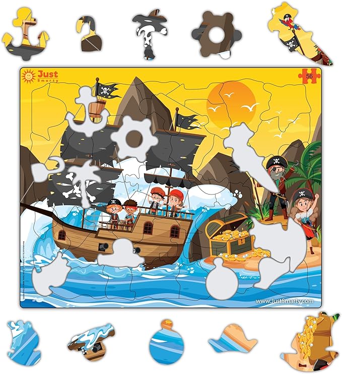 Just Smarty Jigsaw Puzzle Pirate 56 Pieces for Kids Ages 4, 5, 6 Year Old with Fun Shapes and Tray. Fun Learning Educational Toy for Boys Girls in Pre-K, Kindergarten, First Grade
