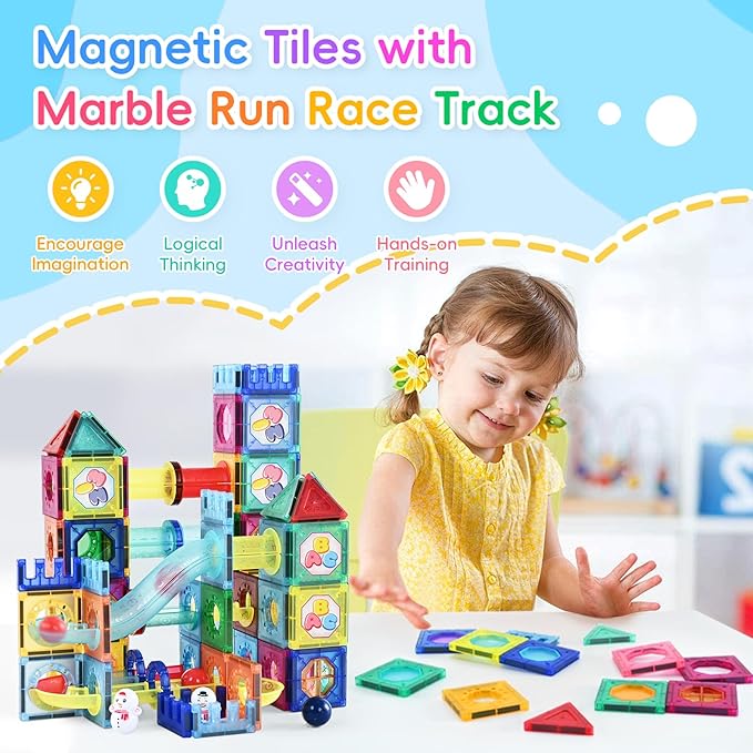 Magnetic Building Tiles, 158 PCS Magnetic Tiles for Kids Ages 3-5, 3D Magnet Building Blocks Set, STEM Learning, Education and Encourage Imagination, Presents for Boys and Girls