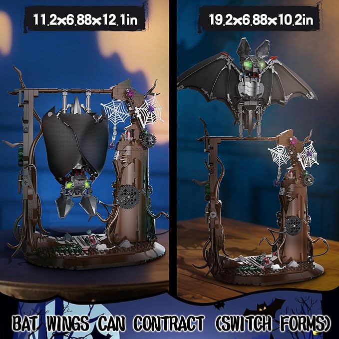 Halloween Bat Building Block Sets for Adults, Compatible with Lego, 839PCS Bat Model Toy Home and Office Decor, Collextible for Teens Boys 8+