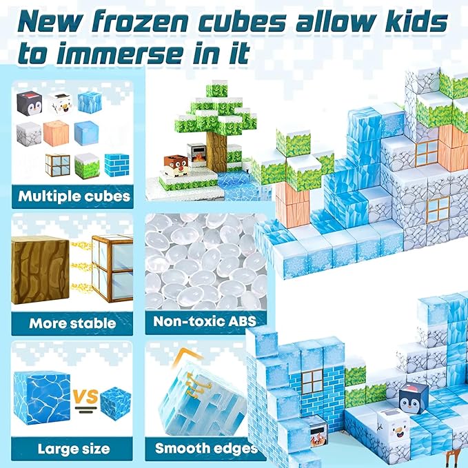 Magnetic Blocks Large Size 1-Inch 97 PCS – Winter Forest Theme Stacking Magnets STEM Learning Toys, Educational Construction Kit for Kids, Boys & Girls Age 3 4 5 6 7 8 9 10, Creative Magnet Cubes Set