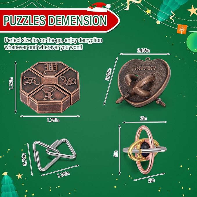 25 Pcs Brain Teaser Puzzles for Adults and Teens Metal Cast 3D Unlock Interlocking IQ Puzzle Toys Educational Smart Gifts