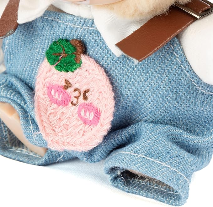 17cm Doll Outfits for Labubu - Kawaii Chic Style Set for 17cm Dolls, Cute Doll Clothes with Accessories - White Shirt + Pink Peach Blue Romper + Heart Shaped Blue Hat (Clothes Only)