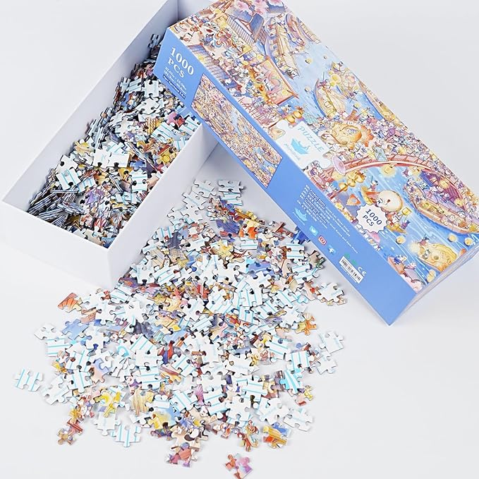 MOMIBOOK Puzzles for Adults 1000 Pieces Jigsaw Puzzles of Civet Cat River View, Painting Image Chinese Cat Puzzle Challenging Hard Impossible Puzzle Unique Funny Party Christmas Birthday Gifts