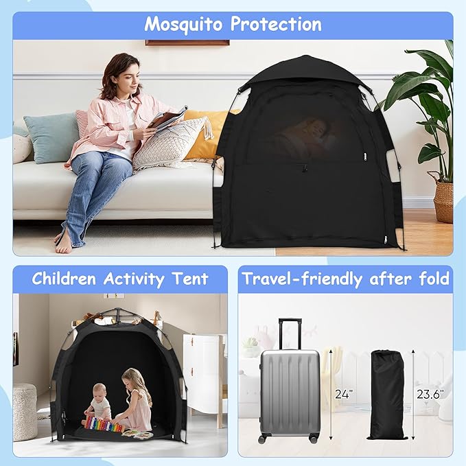 Sleep Tent for Pack N Play, Baby Sleep Tent One-Click Assembly Effective Light Blocking Tent for Sleep Pod & Mini Crib, Light Blocking Tent for Babies and Toddlers