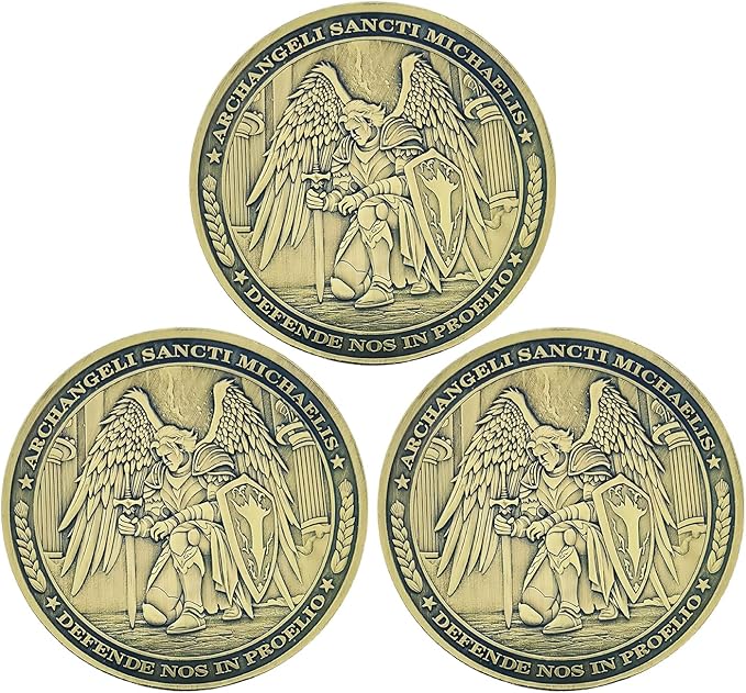 The Archangel Michael Challenge Coin Christian Coin Bible Verse Angel Coin As Catholic Gifts (Pack of 3)