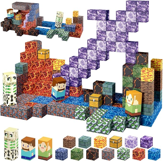 213 PCS Magnetic Blocks Building Toys Set Sword Kids Blocks for Toddler Boys Girls 3+, STEM Sensory Magnetic Cubes Christmas Birthday Present Construction Building Toys