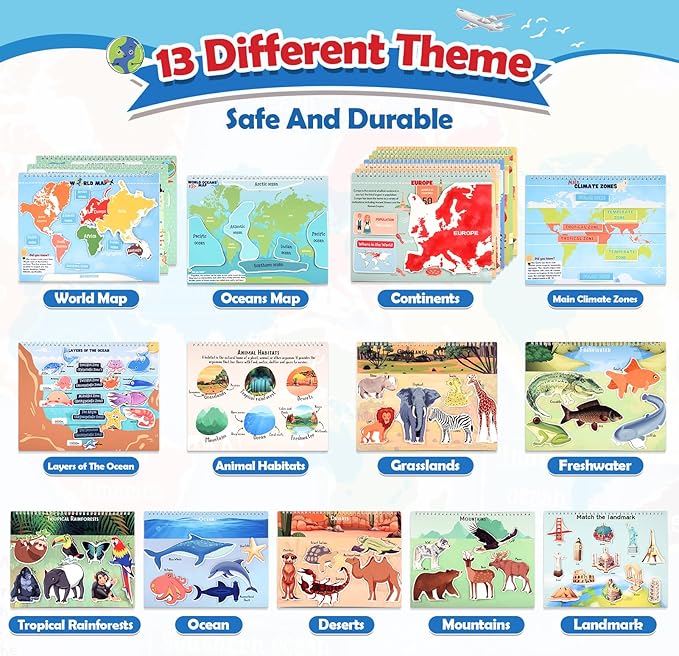 Toys for 3-8, Geography Busy Book Sensory Toys for Boys 3-6 Educational Toy for Kids Boy 4-9 Preschool Learning Activities Homeschool Birthday Gift for Girls and Boys Ages 5-7