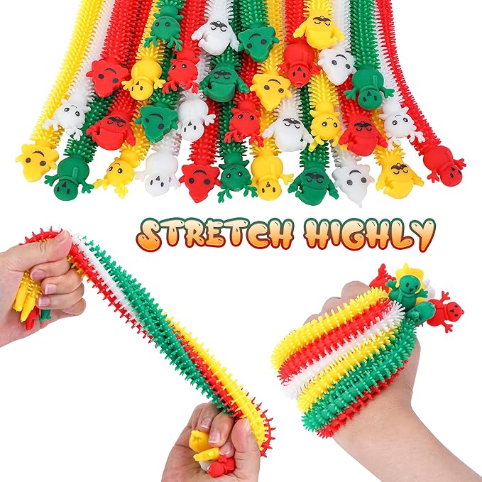 32 Pcs Christmas Stretchy Strings Fidget Toys, Colorful Stretchy Fidgets Sensory Toys, Stress Relief Stretch Sensory Bracelet String with Xmas Tree Santa Claus Snowman Elk for Party Favors (Convex)