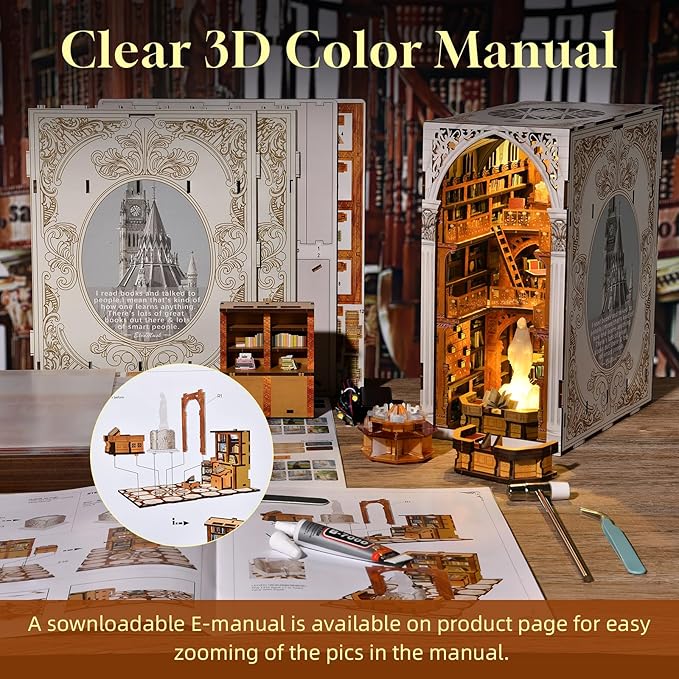 Book Nook Kit, DIY Miniature Dollhouse Booknook Kit with Led Light and Dust Cover (Public Library)