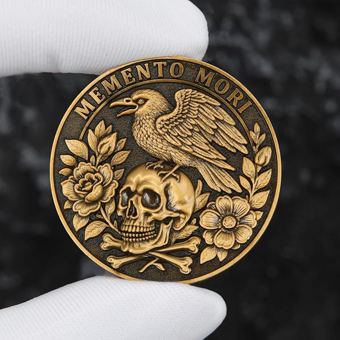 Memento Mori Memento Vivere Coin - Dual Sided Motivational Token with Skull & Tree of Life Design - Zinc Alloy Inspirational