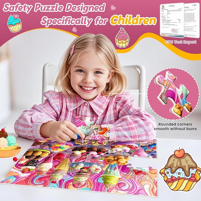 Puzzles for Kids Ages 4-8,100 Piece Puzzles for Kids Ice Cream Puzzle for Kid Ages 4-6 6-8 8-10 Large Piece Jigsaw Puzzle for Children Senior Adult Educational Puzzle Toys Preschool Birthday Gifts