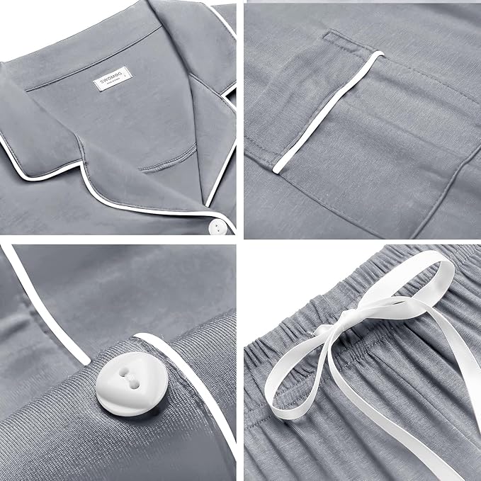 SWOMOG Womens Button Down Pajamas Set Short Sleeve Sleepwear Bride Soft Pj Lounge Sets XS-3XL