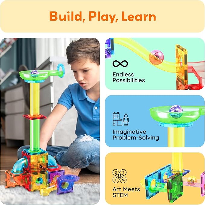PicassoTiles 8pc Marbles for Magnetic Block Tiles Marble Run Race Track Magnet Building Tile Blocks Racetrack Maze Construction Toys Creative Toy Girls Boys 3 and Up Early Education STEM Learning Kit