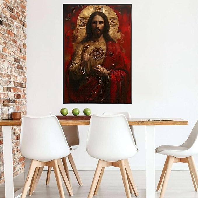 1000-piece Red Jesus Christ-Religious Classics Adult Wooden Puzzle, Intellectual Challenge, Stress-Relieving Puzzle, Relaxing Family Activity, Decoration, Size: 29.5 x 19.7 in