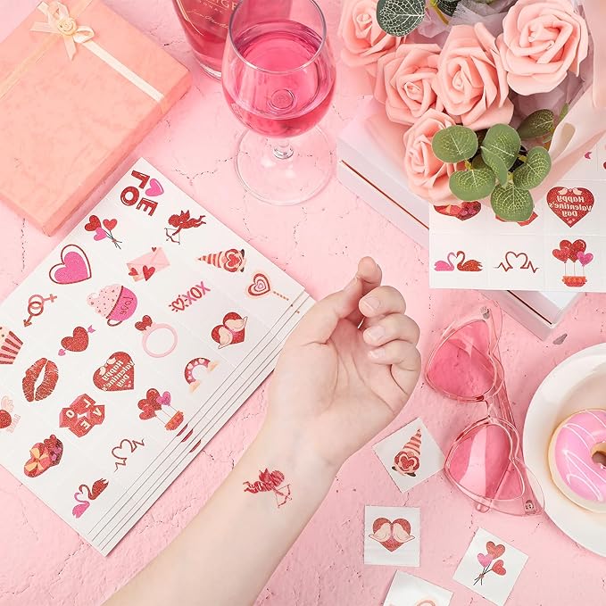 Landhoow 240 Pcs Valentine Tattoos Temporary for Kids Glitter Face Tattoos Cool Body Sticker Costume Accessory for Adults Boys Girls Party Favor