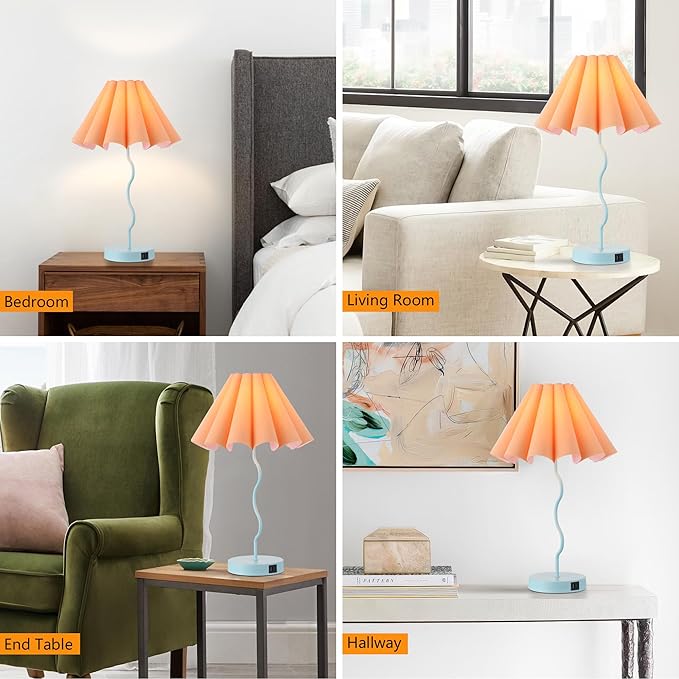 Table Lamps for Living Room - Blue and Orange Modern Dimmable Lamps with USB Port and Outlet
