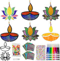 Cinrobiye 24 Set Happy Diwali Craft Kits Diwali Party Favors Foil Art DIY Lotus Flower Hanging Ornaments Festival of Lights Deepavali Paint Craft for Indian Temple Sunday Classroom Activity Supplies