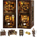 DIY Book Nook Kit Wooden Bookshelf Miniature Serenity Coffee House Kit 3D Wooden Puzzles Bookends Miniature House Kit Book Nook Bookshelf Insert Decor with LED Lights Wood Crafts for Adults