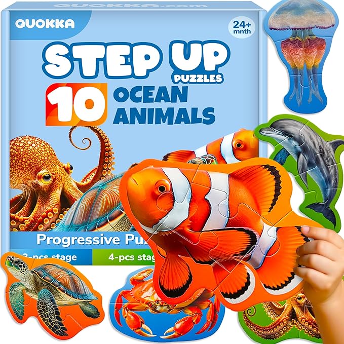 QUOKKA Toddler Puzzles Ages 2-4 - Large Floor Puzzles for Kids 3-5 - 8 Realistic Animal Shapes | Extra Thick Cardboard | Preschool Learning Game - 40 Big Piece Gift for Toddlers 1-3 Years Old