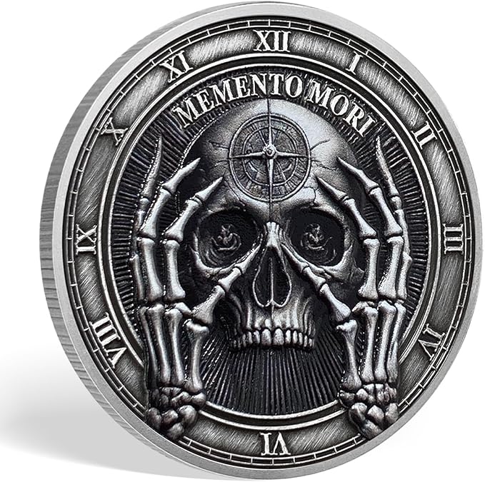 AtSKnSK Memento Mori Coin Momento Mori Coin Skull Coin Stoic Gifts Memento Mori Calendar Living Memento Mori Amor Fati Coin (Facepalm Skull)