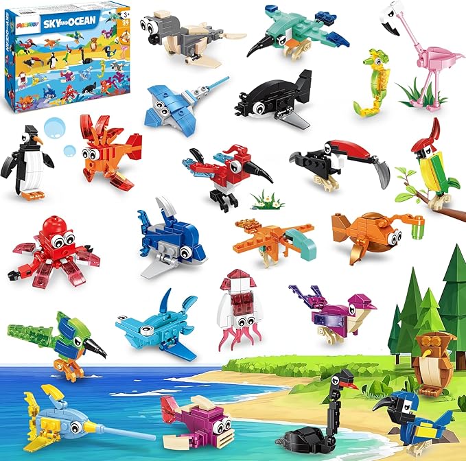 MOONTOY 48 Packs Party Favors for Kids, 3-in-1 Mini Animals Building Blocks Sets for Easter, Birthday, Goodie Bag Stuffers, Classroom Prizes for Boys Girls Ages 3-12