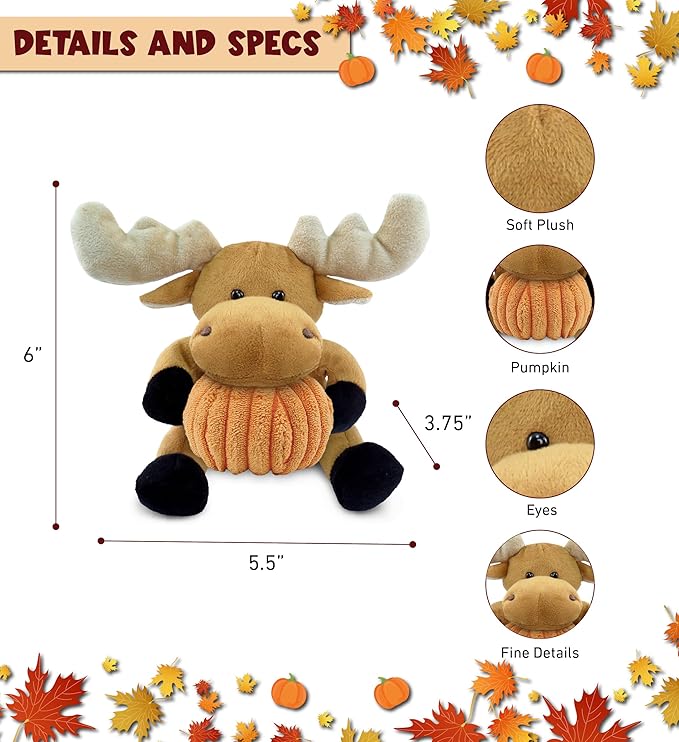 DolliBu Super Soft Moose Stuffed Animal with Pumpkin Decor and Name Personalization - Pumpkin Plush Animal for Fall, Halloween and Thanksgiving for Baby, Kids, Adults - 6 Inch