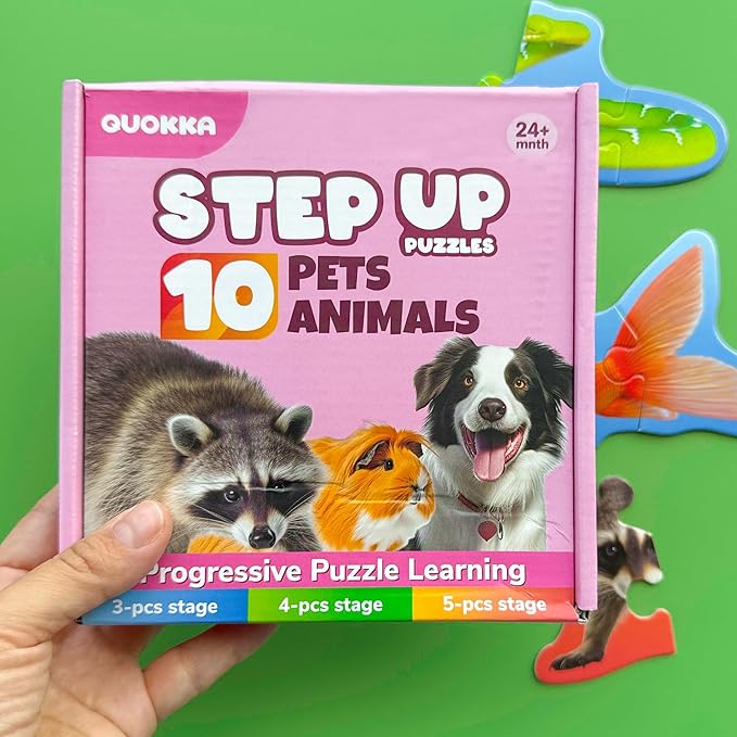 QUOKKA Toddler Puzzles Ages 2-4 - Large Floor Puzzles for Kids 3-5 - 8 Realistic Animal Shapes - Extra Thick Cardboard - Preschool Learning Game - 40 Big Piece Gift for Toddlers 1-3 Years Old