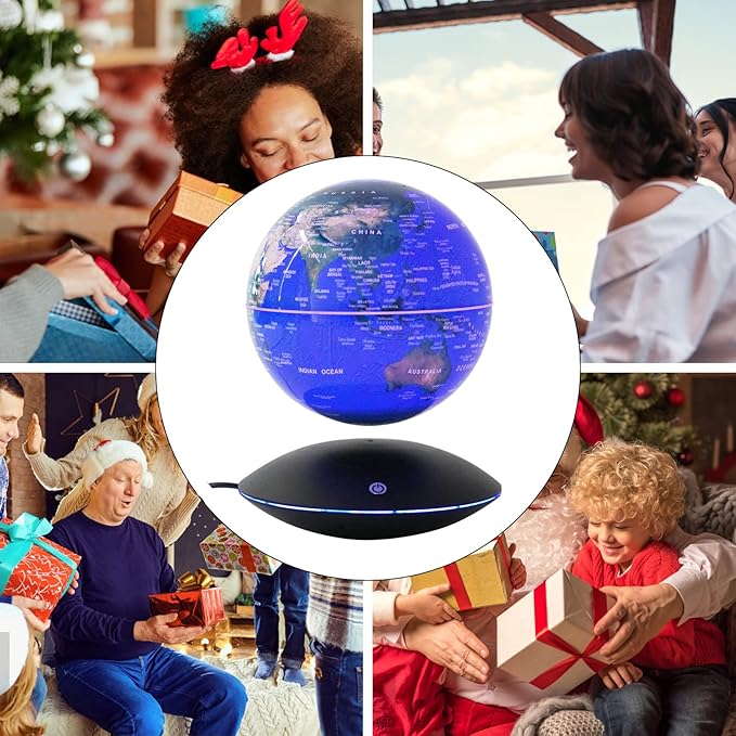 Floating Globe Magnetic Levitation with LED Color Changing Light and Touch Control, Magnetic Levitating Globe for Desk Office Home Decor Educational Gift for Men Father Boys Boss,Blue