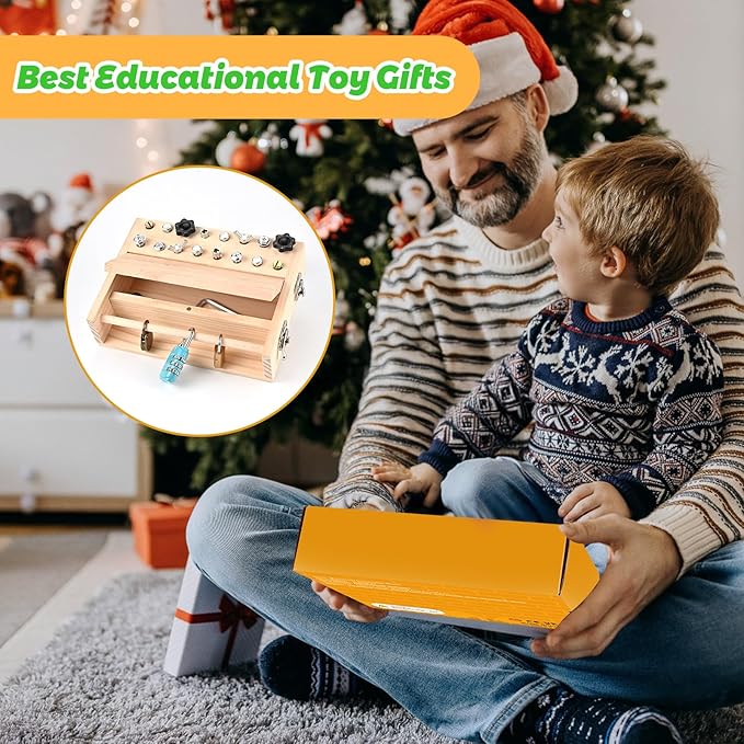 Wooderma Montessori Screwdriver Board Set, with Lock and Key, Wooden Montessori Toys for 3 4 5, Toddler Screwdriver Toy, Kids Tool Set, Preschool Learning Sensory Toy, Fine Motor Skills Toys