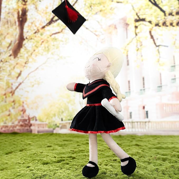 Gloveleya Graduation Plush Doll – 16 Inch Baby Girl Gift with Cap & Gown, Keepsake Congratulation Present for Kindergarten & School Graduation, Soft Cloth Doll with Gift Bag