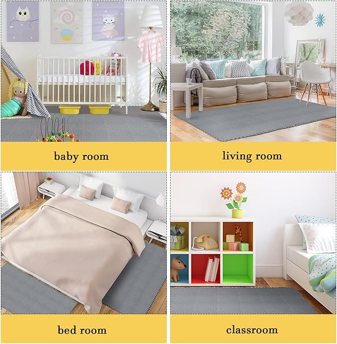 Shihanee Foam Floor Baby Tiles Foam Floor Mats Play Mats Bulk with Borders Interlocking for Kids Baby Playroom Nursery Gym (Gray,64ft)