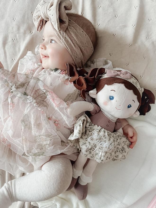 LeyaDoll Personalized Soft Baby Doll (16''), Leya Doll My First Baby Rag Doll for 1 Year-Old Girl Birthday Gift, Christmas Plush Toys Gift for Toddler Kids Infants-Miss Posy