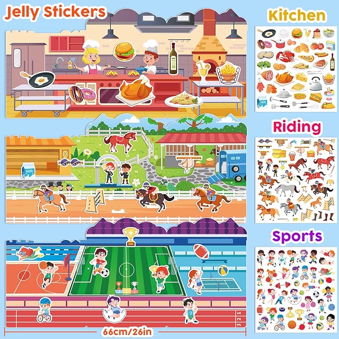 ASTARON 6 Pack Reusable Sticker Book for Toddlers, 3D Sticker Educational Game Sensory Learning Toy, Travel Activity Book Set for Toddlers 3-4 Years