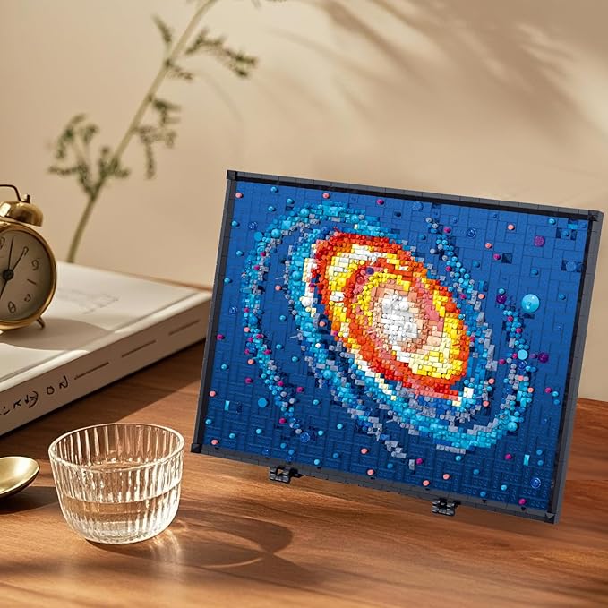 PQKIE The Milky Way Galaxy Micro Mini Building Set for Adults, 2438Pcs 3D Wall Art Building Toy for Home Office Decor, DIY Space Decor Kits with Display Stand,Creative Birthday Gift Toy for Kids Teens