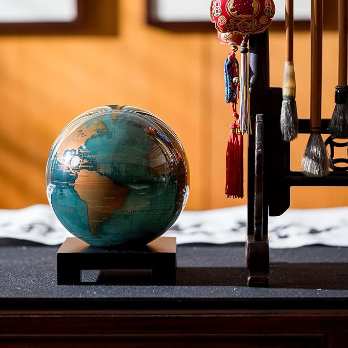 MOVA Blue and Gold Solar-Powered Rotating Globe 8.5” | Desk Decor with Stand | No Batteries Needed | Modern Map Accent for Home or Office