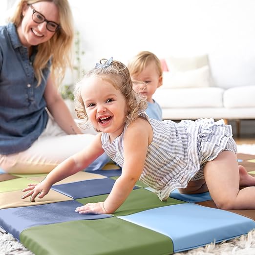 ECR4Kids SoftZone Patchwork Activity Mat, Folding Playmat, Earthtone