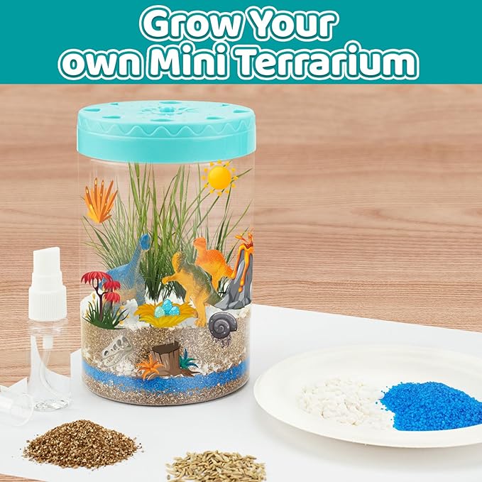 Light Up Dinosaur Terrarium Kit for Kids, Educational Science Kits STEM Projects,DIY Gardening Kit Arts Crafts Activity Creative Dinosaur Toys,Christmas Birthday Gifts for Boys Girls Ages 4 5 6 7 8-12